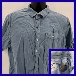 Tommy Bahama Jeans‎ Mens L G Blue Tencel Lyocell Cotton Short Sleeve Button Up
